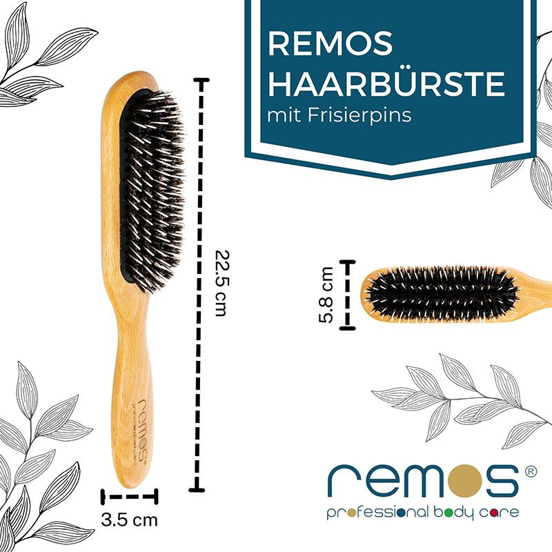REMOS Haarbürste aus Wildschweinborste mit Frisierpins