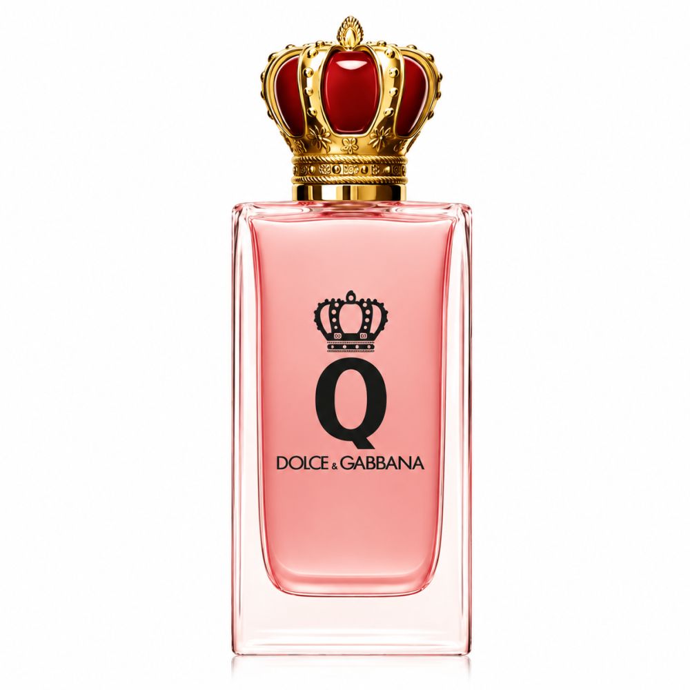 Damenparfümflakon mit königlicher Krone und dem Schriftzug 'Q' von Dolce & Gabbana.