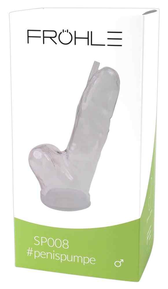 Produktverpackung. Marke Fröhle, Modell SP008. #penispumpe. Männliches Symbol.