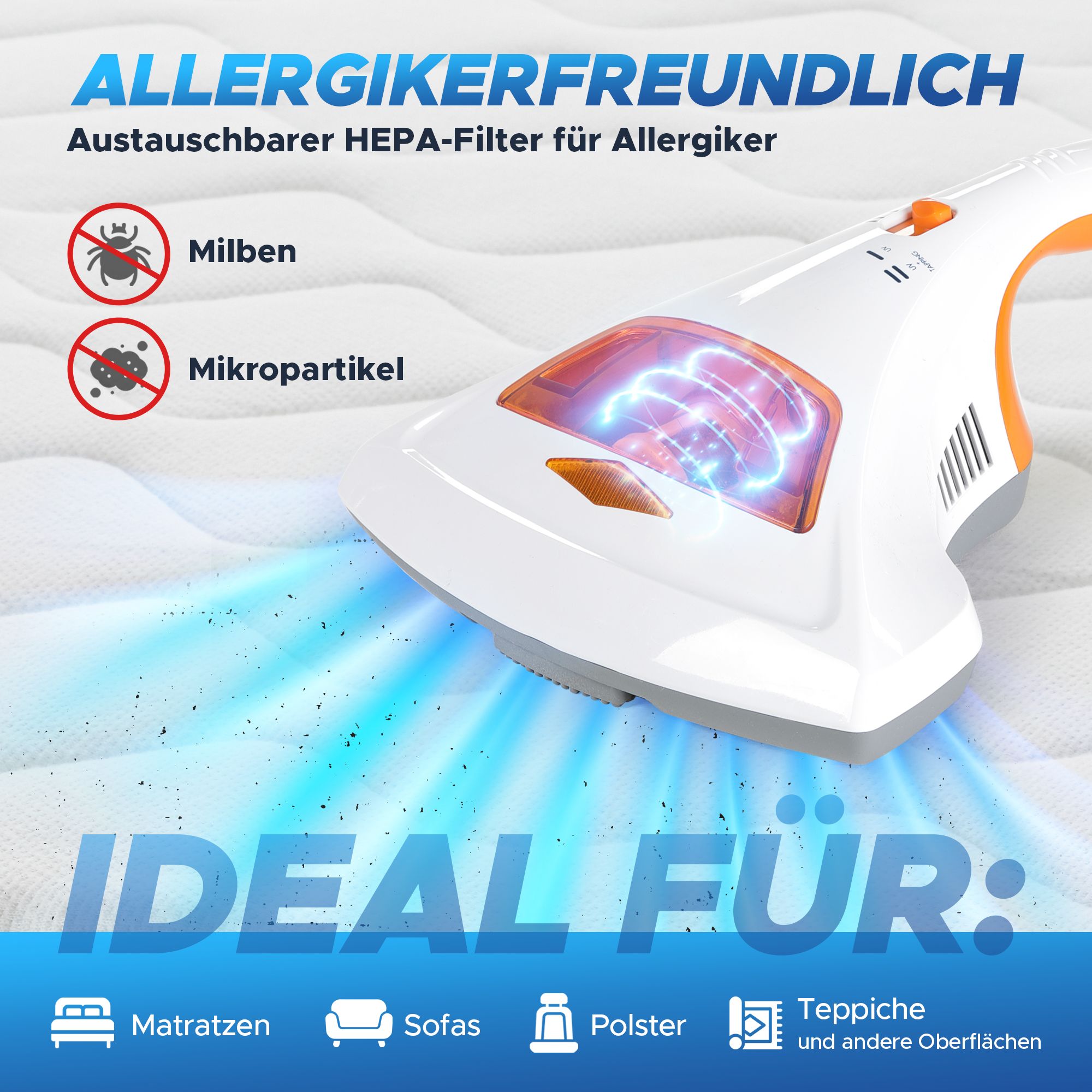aktimeo Matratzenreinigungsgerät Milben-Handstaubsauger mit UV, ohne Beutel
