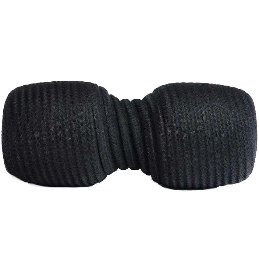 Schwarze BLACKROLL® TWIN Faszienrolle. Zylindrische Form mit zwei Rollflächen, verbunden durch einen schmaleren Mittelteil. Strukturierte Oberfläche.