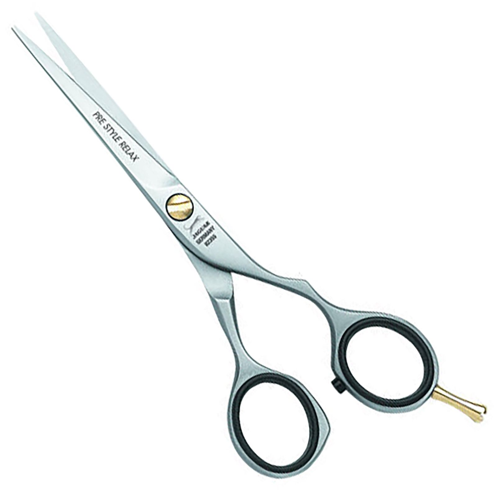Friseurschere aus Metall mit ergonomischen Griffen. Marke: Jaguar.