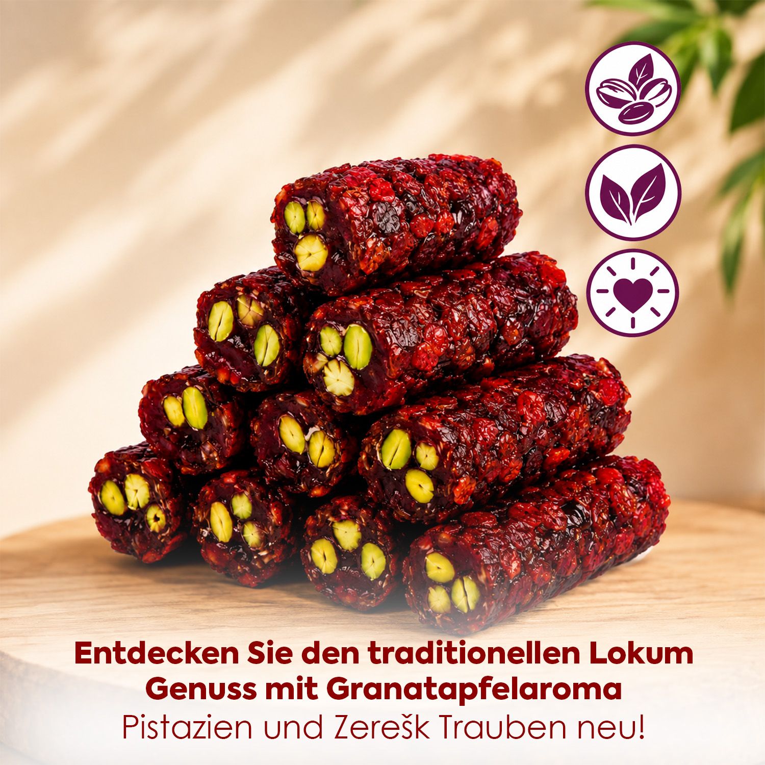 WeNatur Zereşk und Granatapfelgeschmack Pistazien Lokum