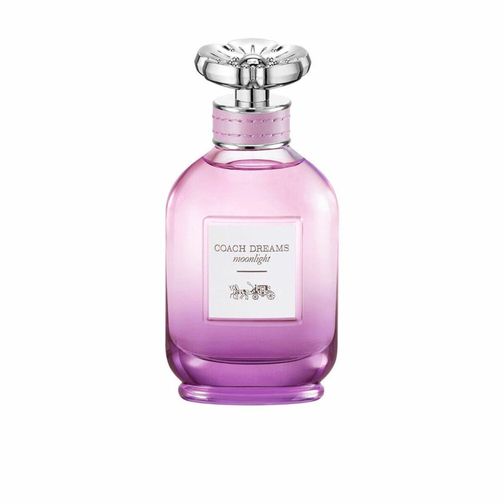 Parfümflasche, rosa-violett, silberner Deckel. Aufdruck: Coach Dreams Moonlight. Eherunde Form.