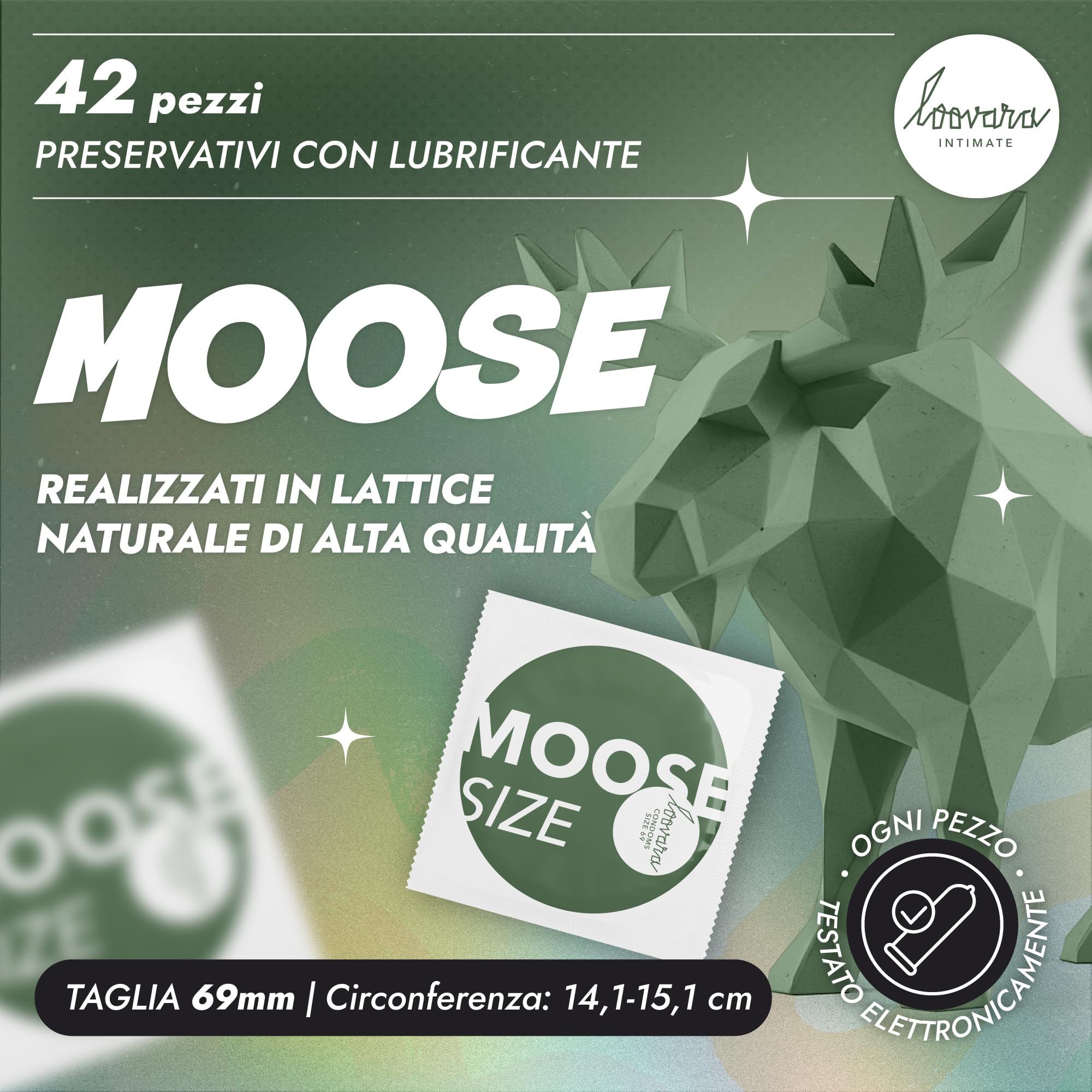 42 Loovara Moose Kondome, Größe 69, mit Gleitmittel, aus Naturkautschuk.