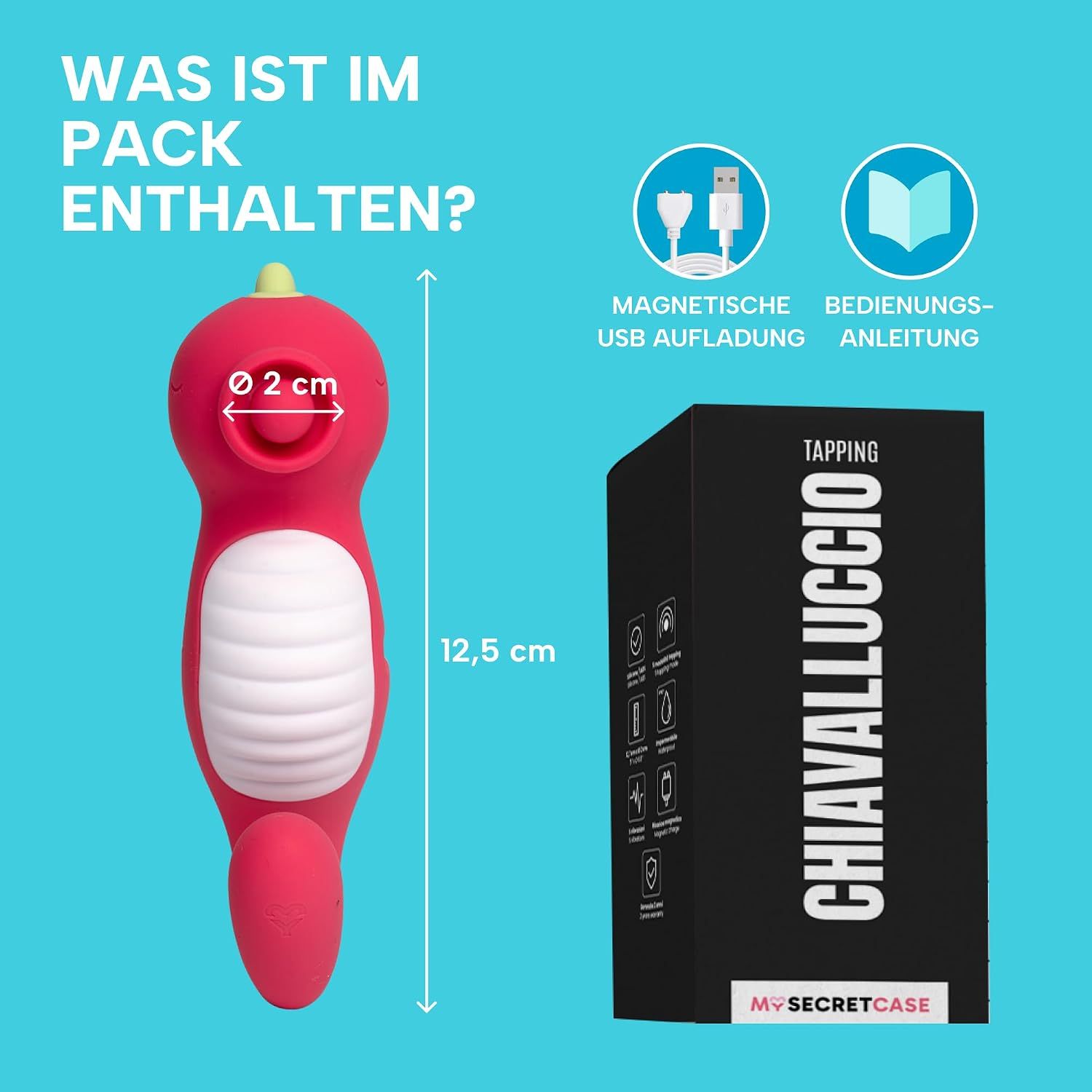 Roter Vibrator in Dinosaurierform, mit USB-Ladekabel verbunden.