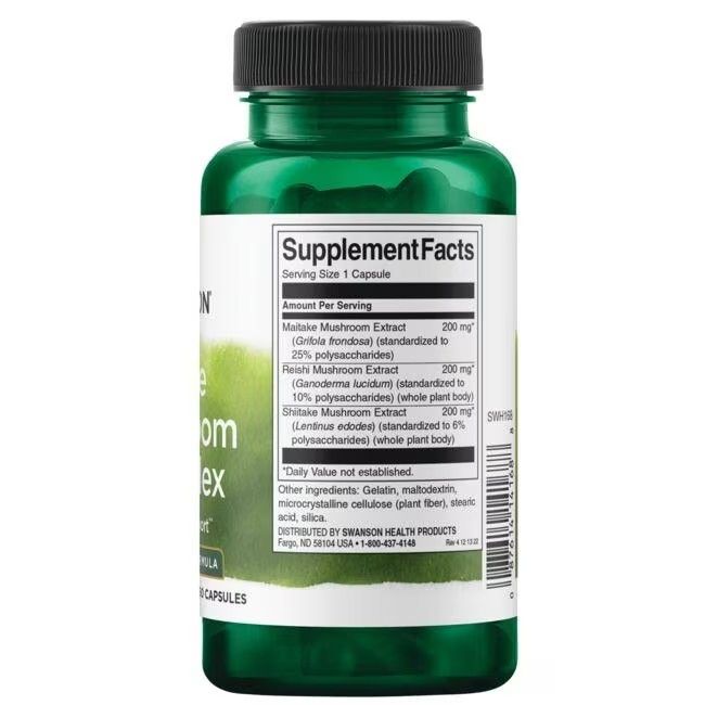 Rückseite der grünen Flasche. Etikett mit Nährwertangaben und Inhaltsstoffen. "SWANSON" Logo.