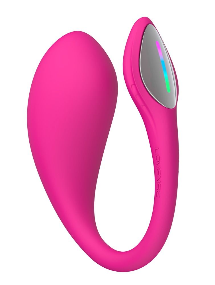 Pinker G-Punkt-Vibrator mit gebogenem Design, beleuchtetem Bedienfeld und Markenschriftzug.