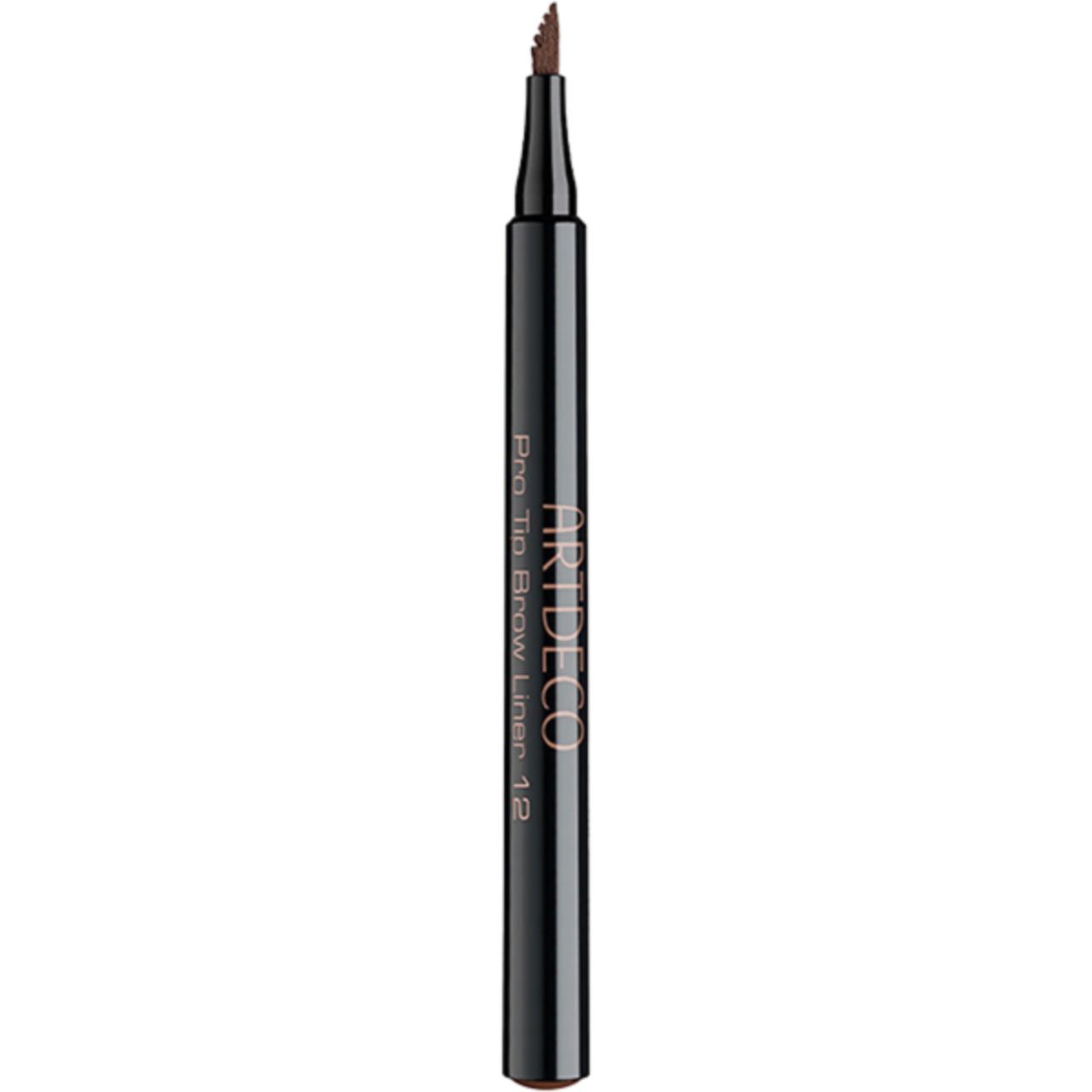 Artdeco Pro Tip Brow Liner. Dunkelbrauner Stift mit feiner Spitze. Schwarzer Schaft mit Produktbezeichnung.