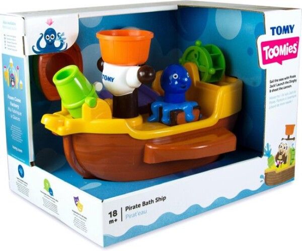Spielzeug-Piratenboot in Verpackung. Enthält Figuren und Zubehör. Marke: TOMY.