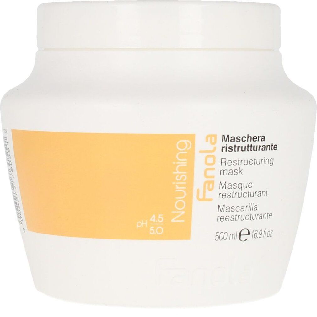 Fanola Nourishing Haarkur, 500 ml. Weiße Dose mit orangefarbenem Etikett.