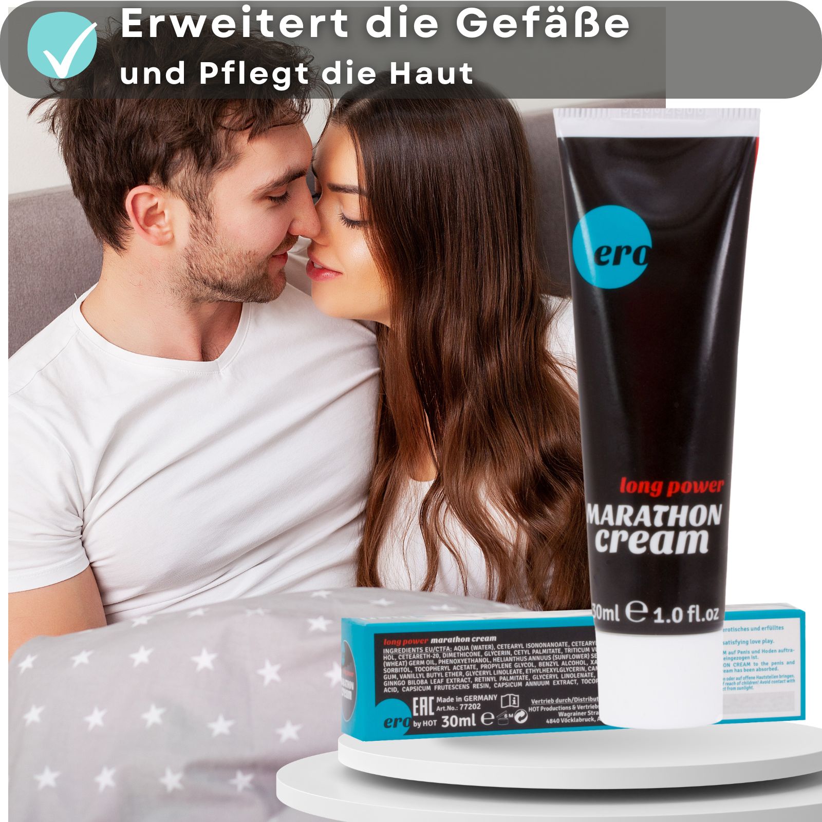 Tube und Verpackung. Text: „Für den täglichen Bedarf“. 30ml.