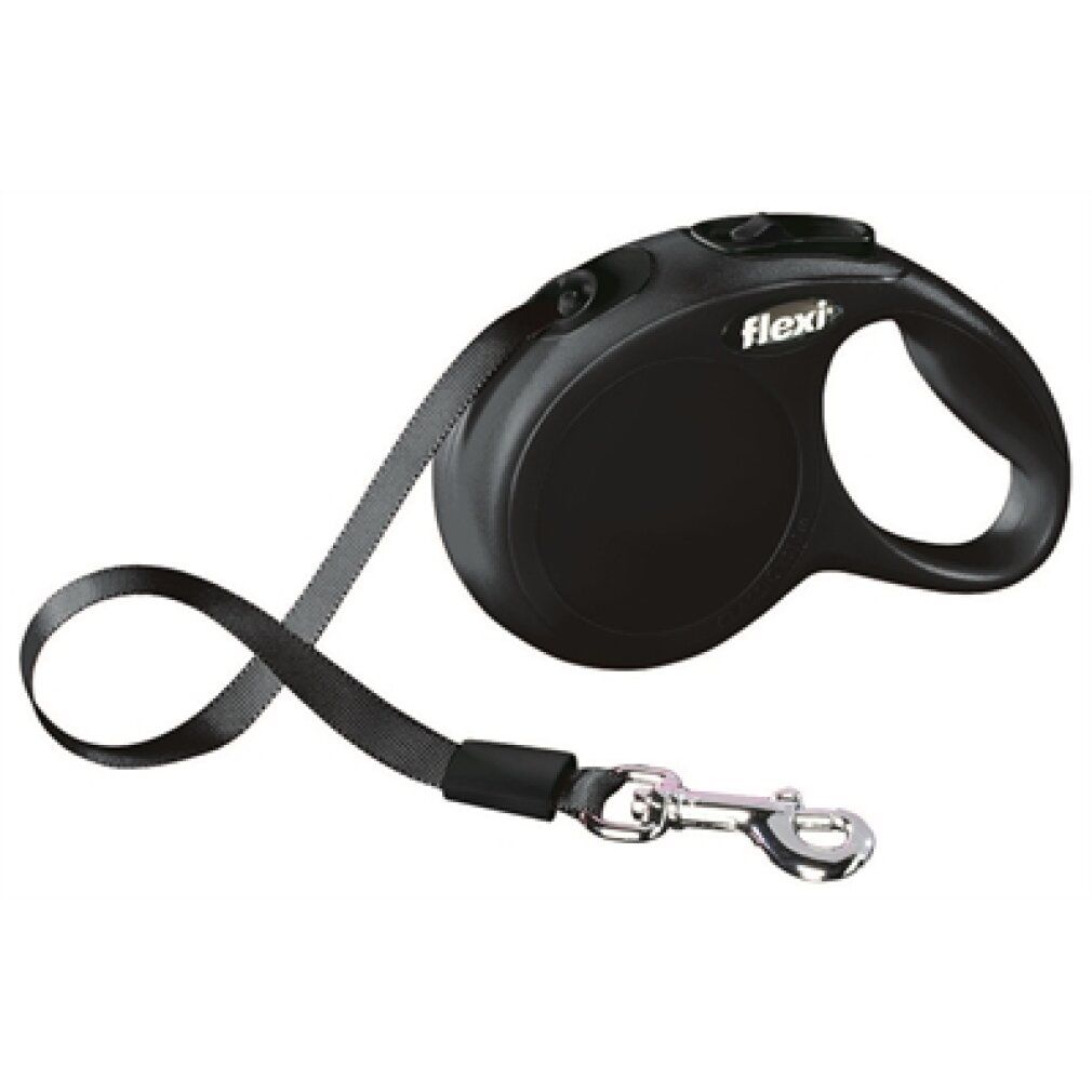Schwarze Flexi New Classic XS Hundeleine mit Haken und Griff.