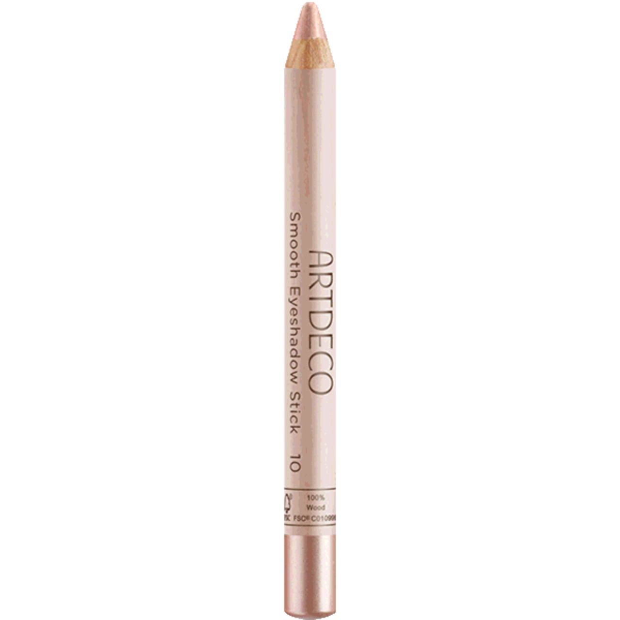 Artdeco Smooth Eyeshadow Stick. Stift in hellem Farbton. Aufschrift: Smooth Eyeshadow Stick 10. Mit metallischem Verschluss.