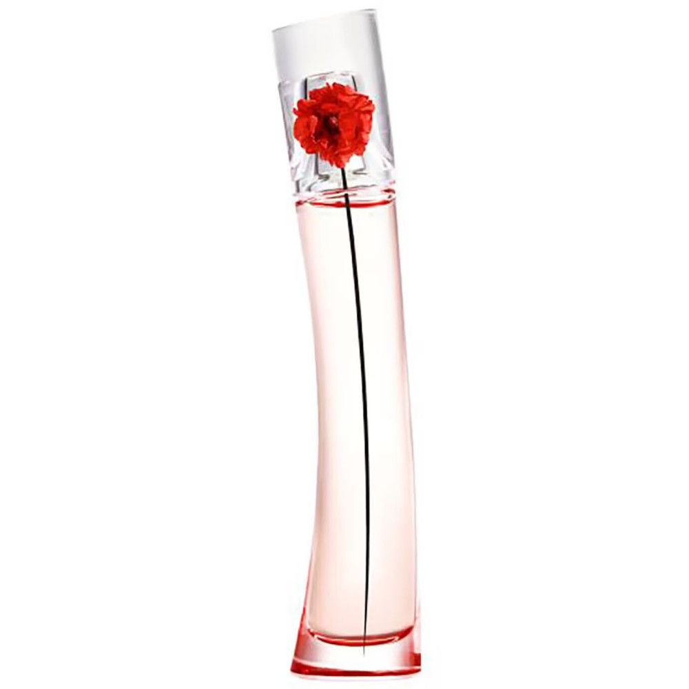 KENZO FLOWER L ABSOLUE EDP 100 ML Parfümflakon mit roter Mohnblume im Inneren.