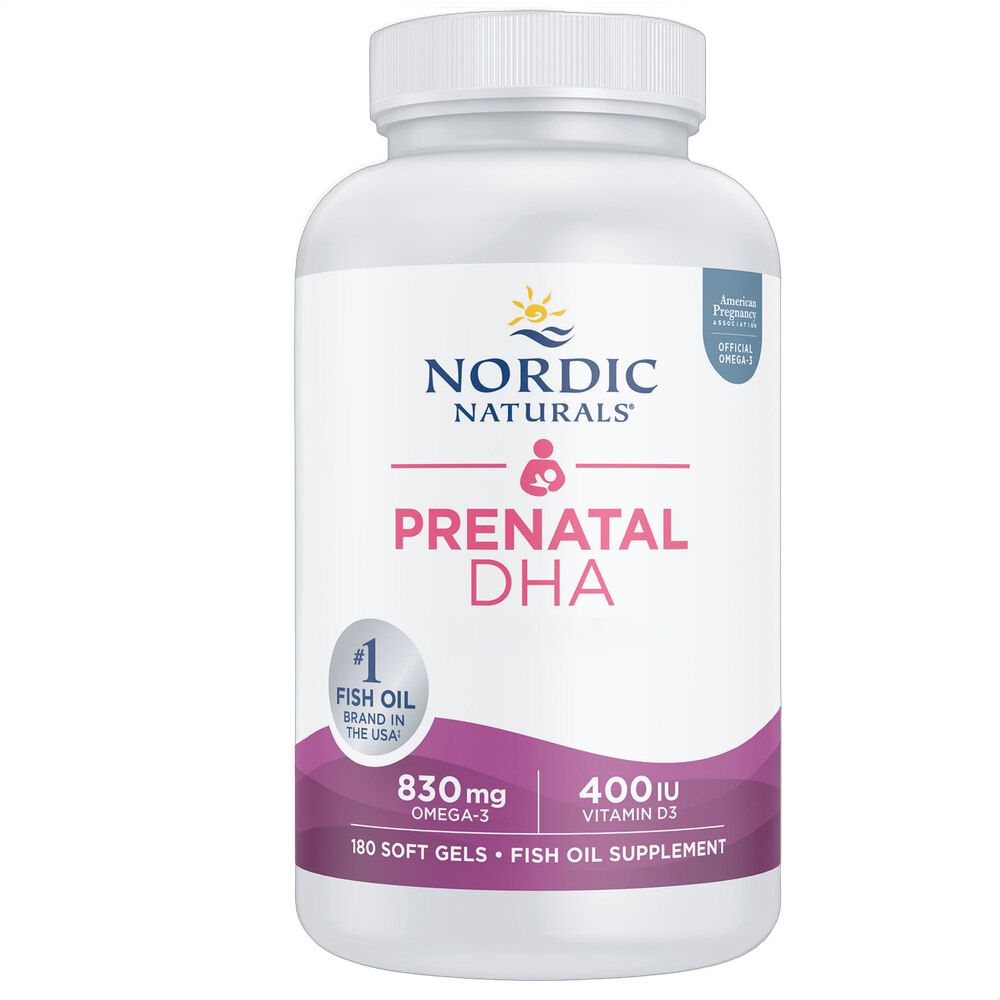 Flasche mit Nordic Naturals Prenatal DHA, 180 Soft Gels, Fischöl-Nahrungsergänzungsmittel.