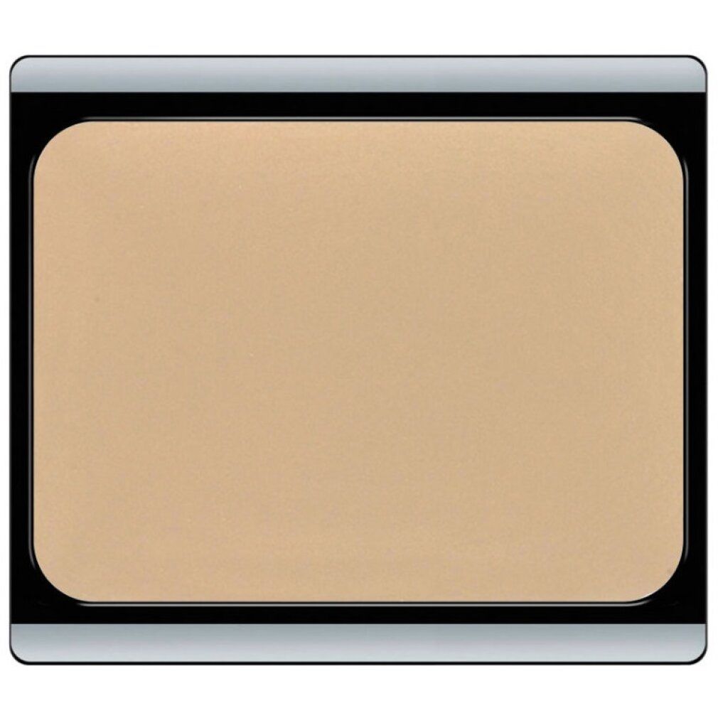 Artdeco Camouflage Creme in rechteckiger Dose. Beige Creme. Schwarzer Rahmen mit silbernem Rand.