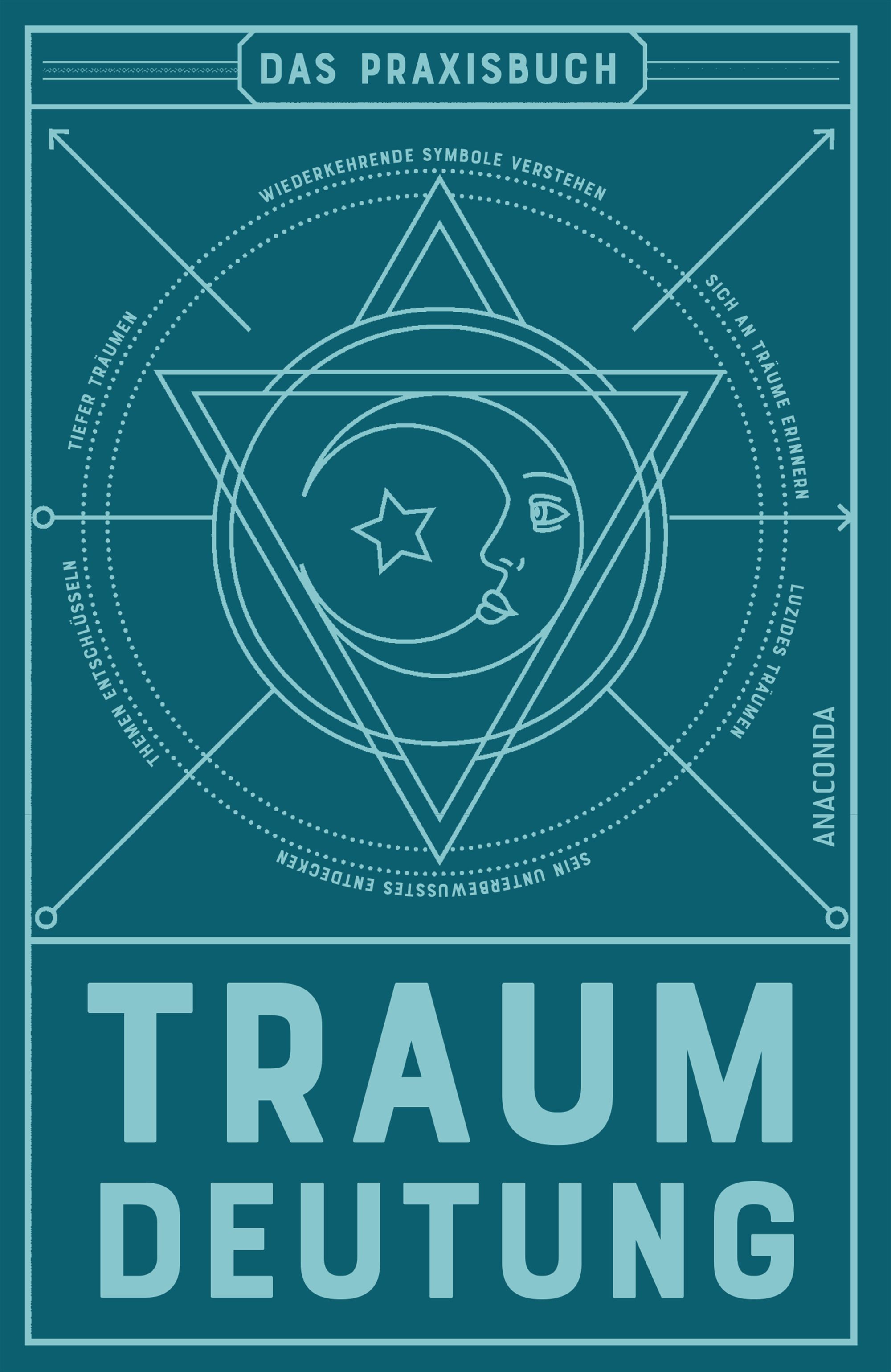 Buchcover mit Titel "Traumdeutung". Blaues Design mit Mond, Stern, Dreieck und Text. "Das Praxisbuch" steht oben.