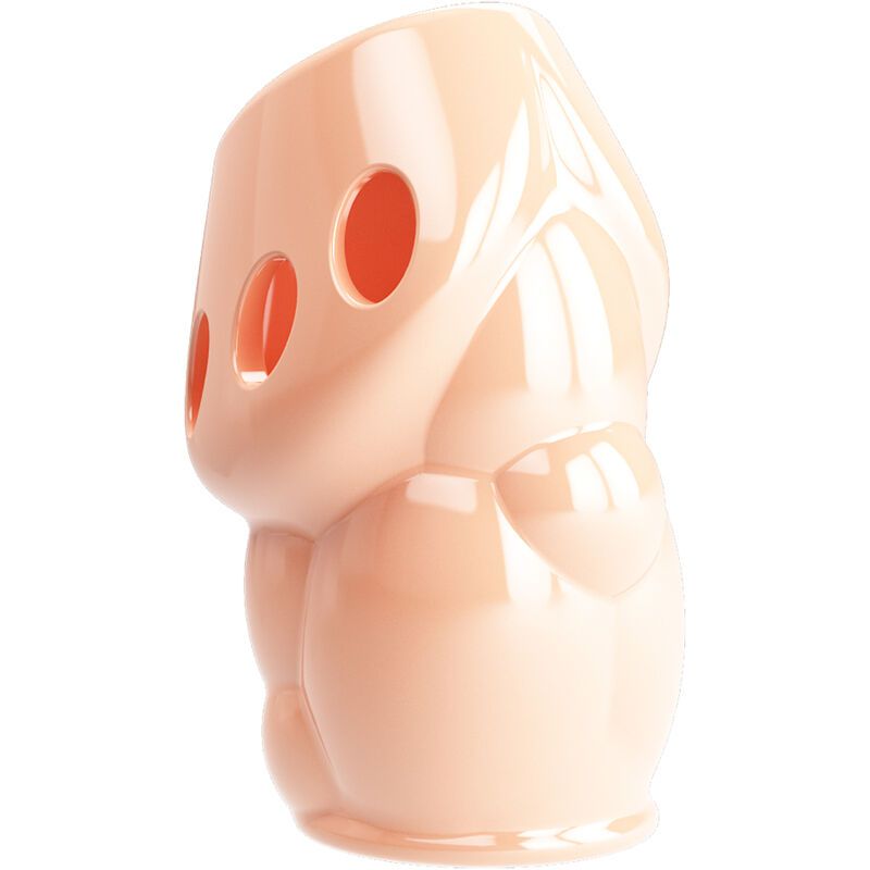 Hautfarbene Penis Hülle mit Löchern. Geformt mit einer Basis und einem oberen Teil mit Löchern. Aus Kunststoff.