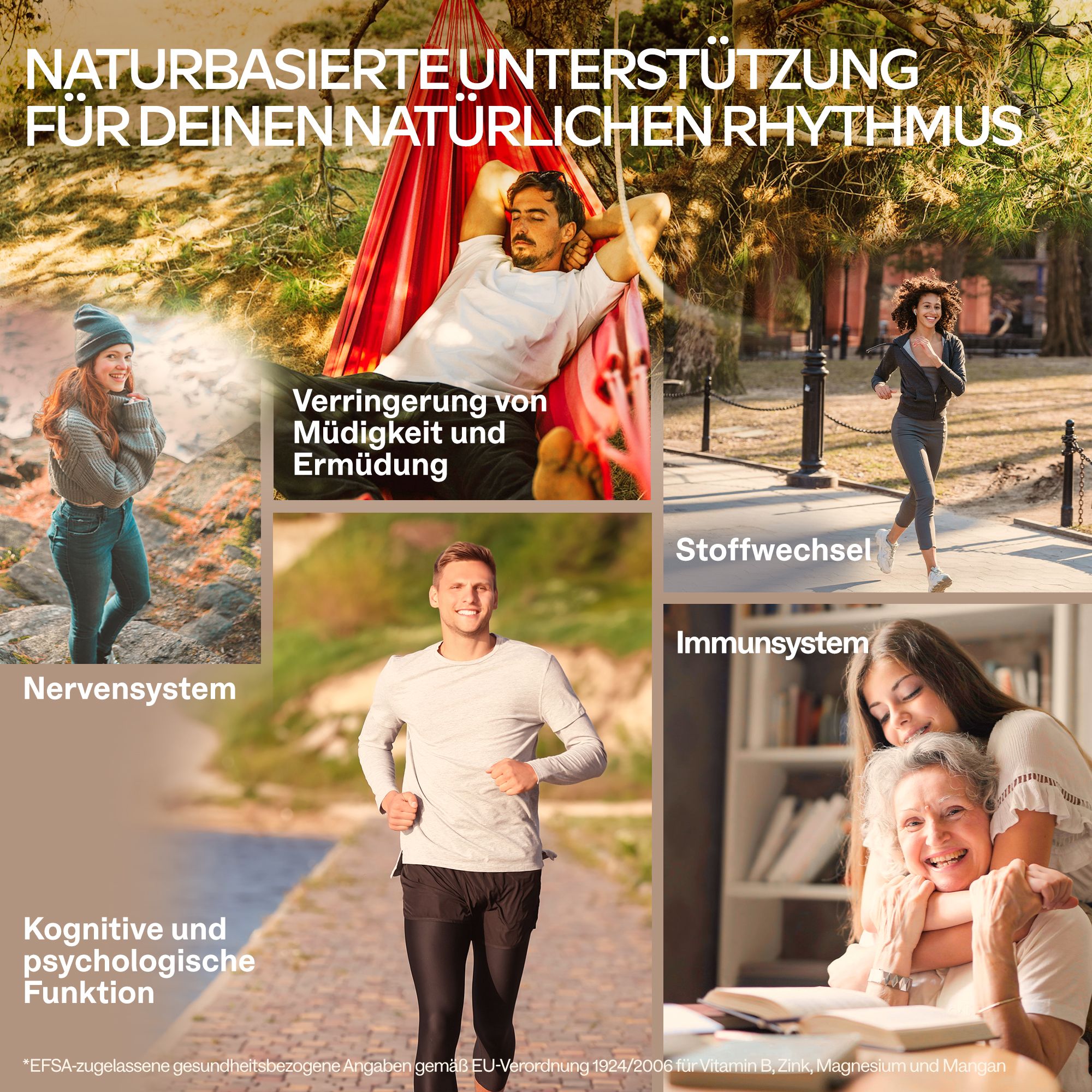 Collage mit Menschen in verschiedenen Aktivitäten, Aavalabs Ashwagandha.