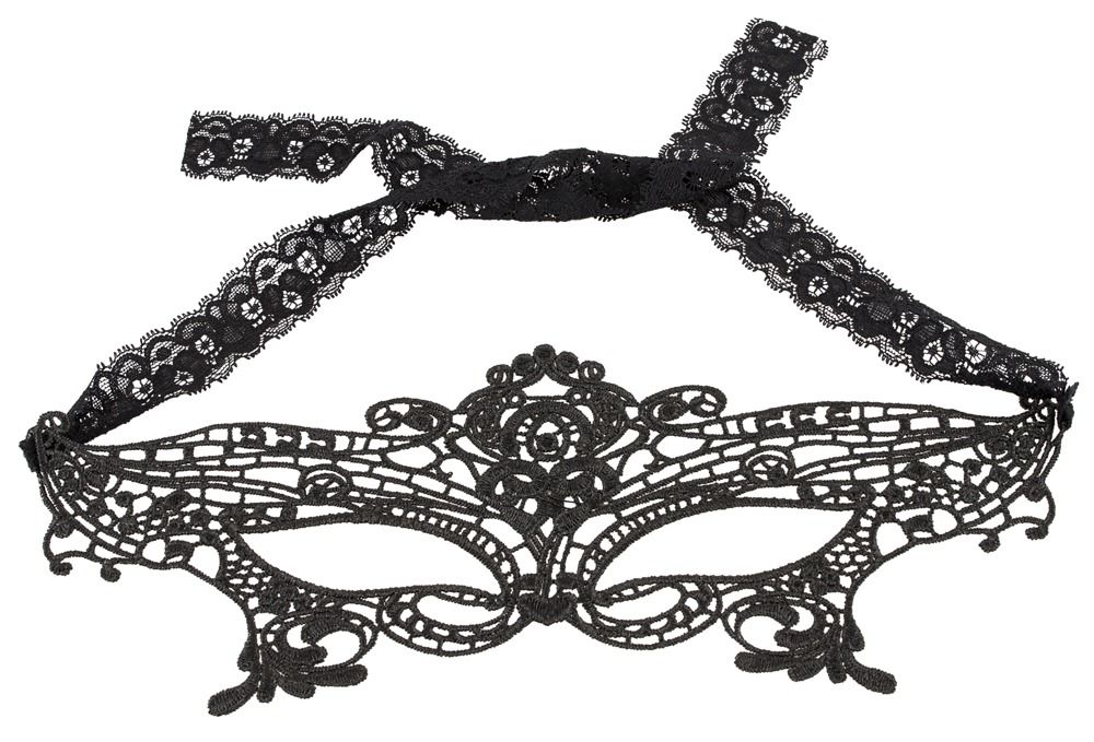 Schwarze Augenmaske aus Spitze. Mit Bändern zum Binden.