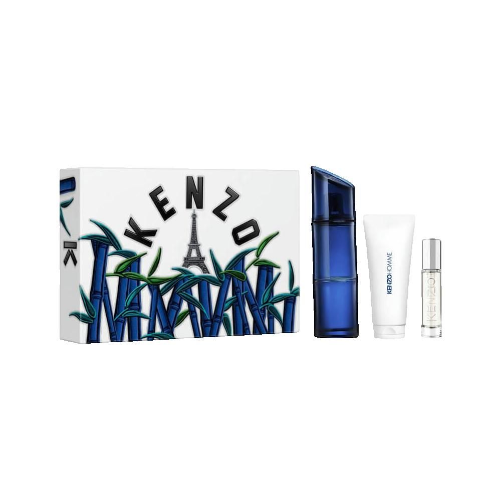 Geschenkset mit Flakon, Creme, Roll-on. Verpackung mit KENZO-Logo und Eiffelturm. Bambus-Design.