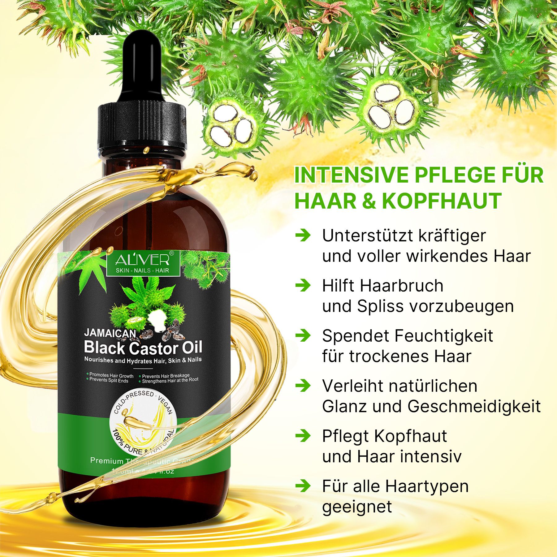 ALIVER Haaröl Rizinusöl Castor Oil für Hautpflege
