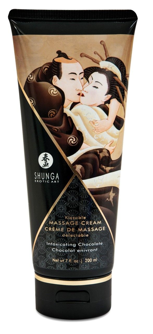 Massagecreme in schwarzer Tube mit japanischer Kunst. Enthält 200 ml.