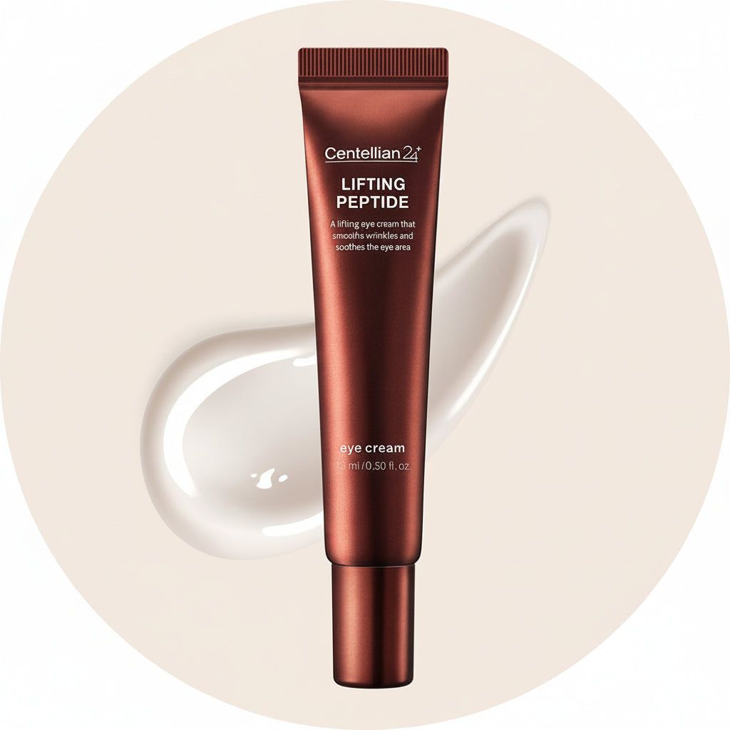 Centellian24 Lifting Peptide Eye Cream Tube mit aufgetragener Creme.