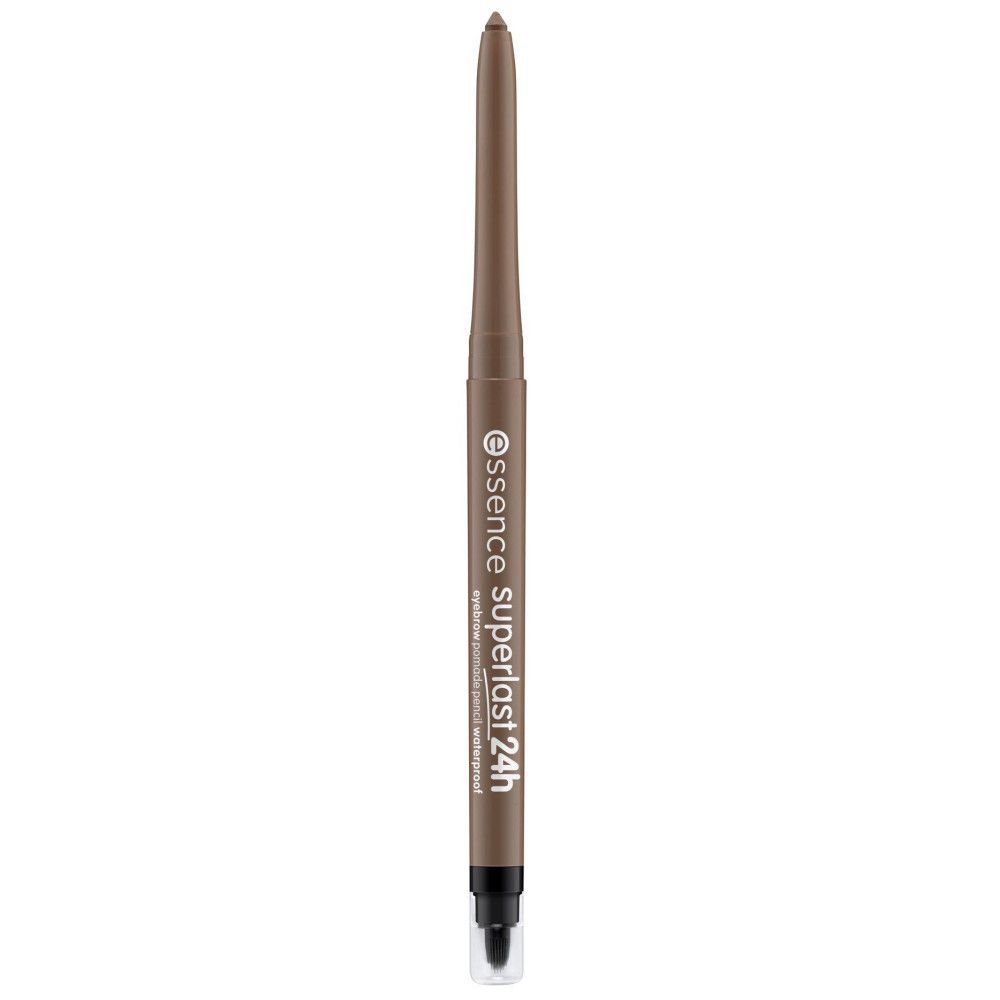 Augenbrauenstift. Braune Mine, brauner Stift. Aufschrift: Essence Superlast 24h Wasserdicht.