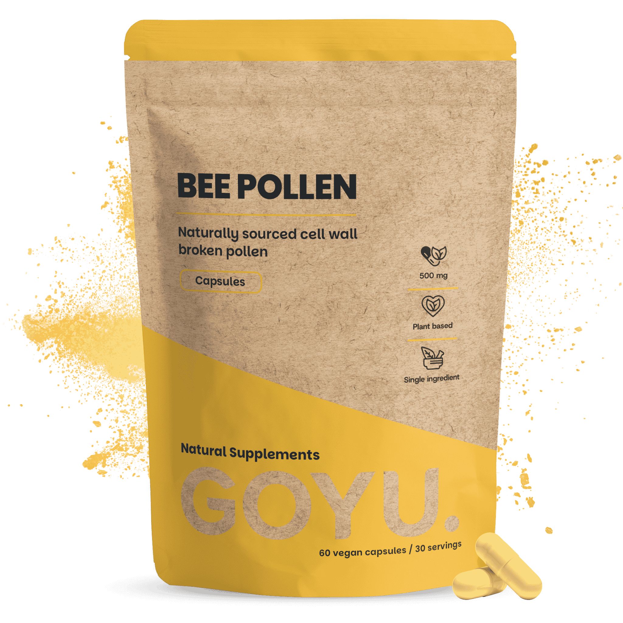 Beutel mit GOYU. Bienenpollen-Kapseln, 60 vegane Kapseln.