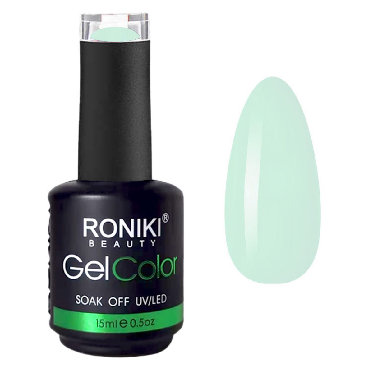 Flasche mintgrüner Gel-Nagellack der Marke RONIKI, 15ml.