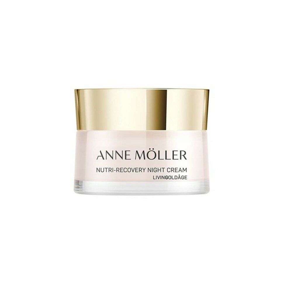 Creme-Tiegel mit goldenem Deckel. Aufschrift: Anne Möller, Nutri-Recovery Night Cream, Livingoldâge.