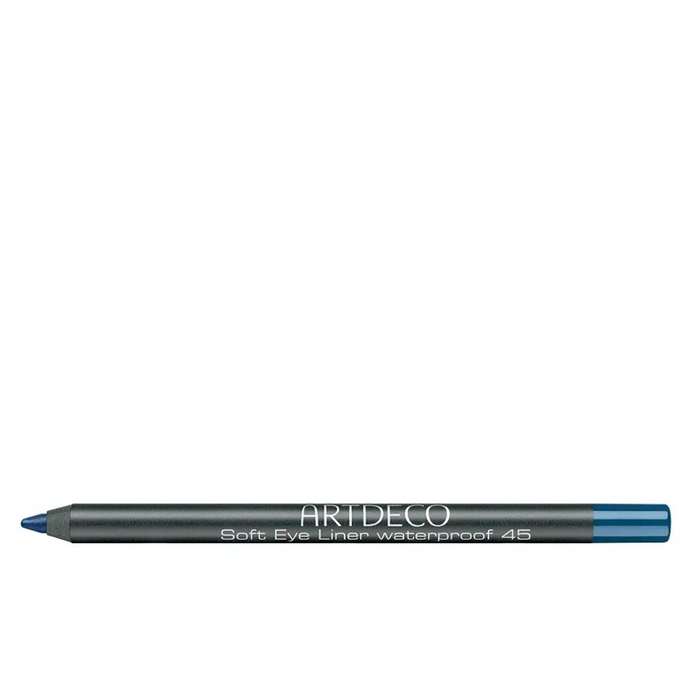 Blauer Artdeco Soft Eye Liner Waterproof 45. Stift mit schwarzem Schaft und blauem Ende. Produktname und Marke sind aufgedruckt.