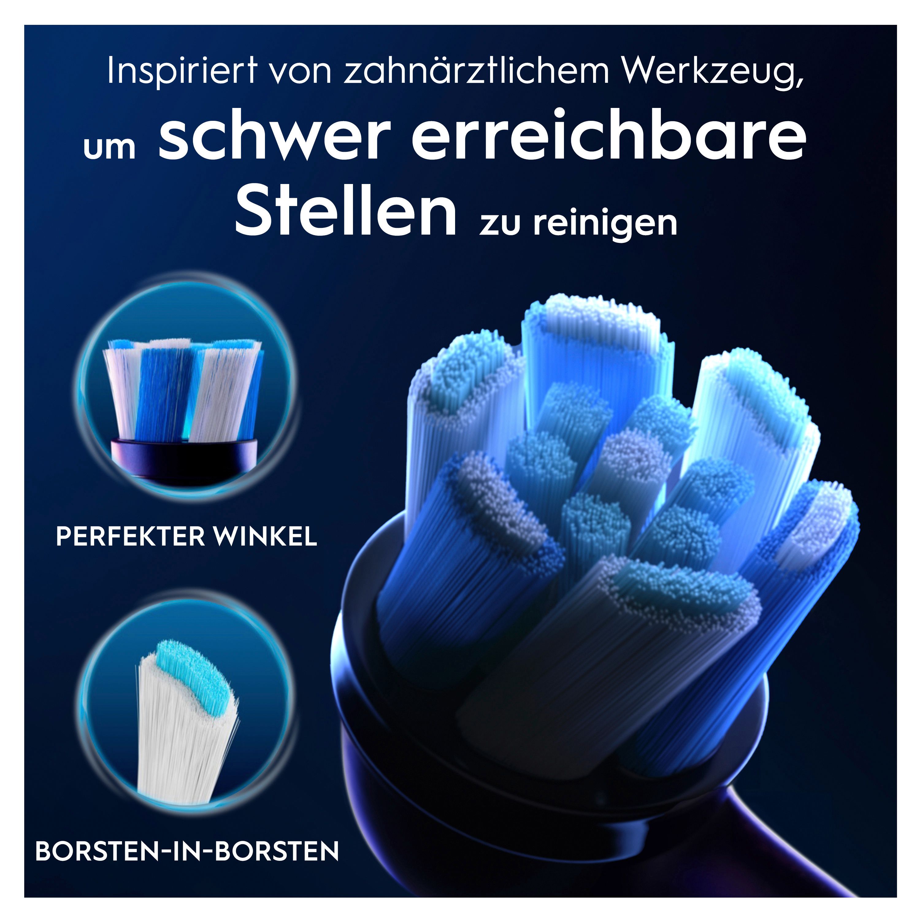 Oral-B iO Aufsteckbürste mit Borsten-in-Borsten-Design.