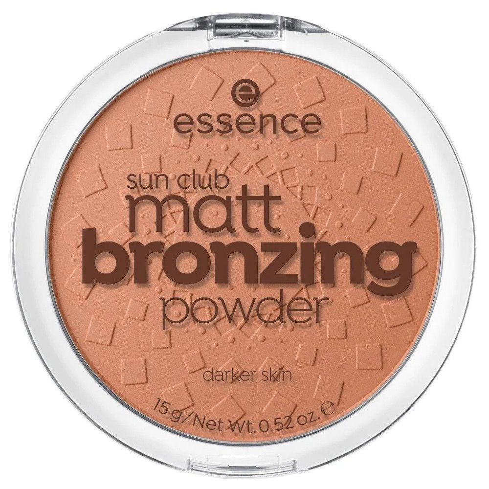 Runder Bronzer-Puder in transparenter Verpackung. Schriftzug: essence sun club matt bronzing powder.