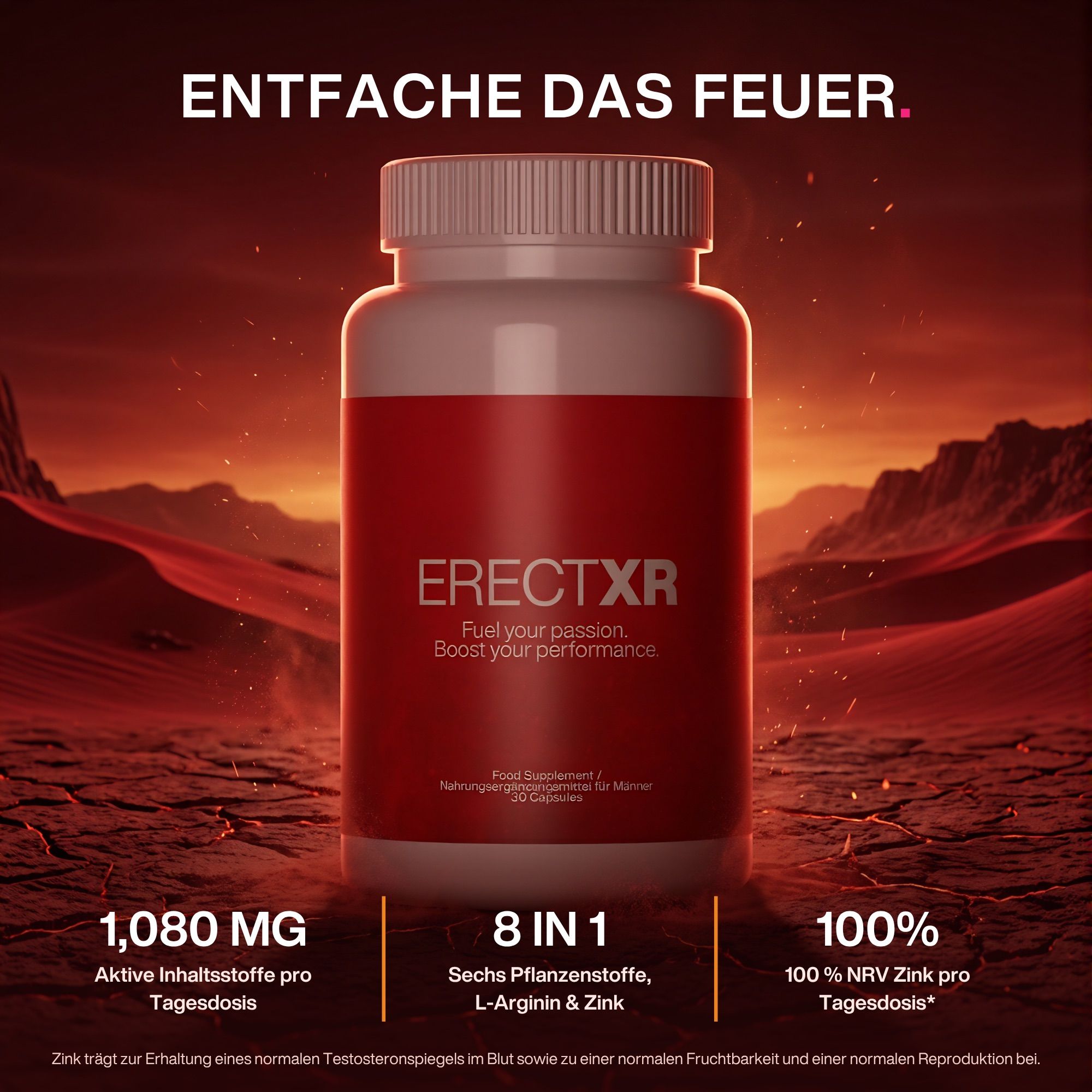 Erectify Nahrungsergänzungsmittel für Männer, 30 Kapseln.