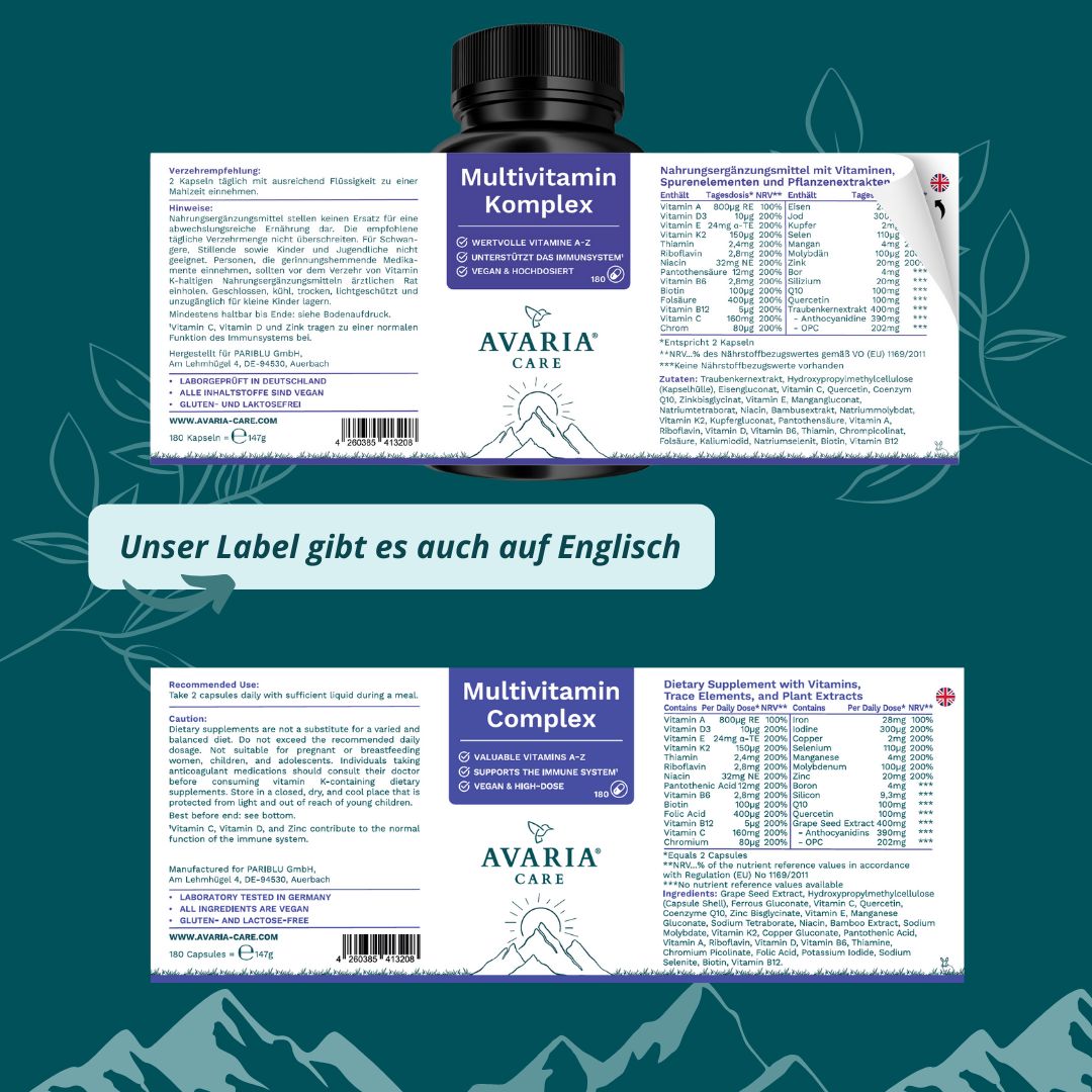 AVARIA CARE® Multivitamin Komplex – hochdosiert – Vitamin A bis Z – Mineralstoffe & Coenzym Q10