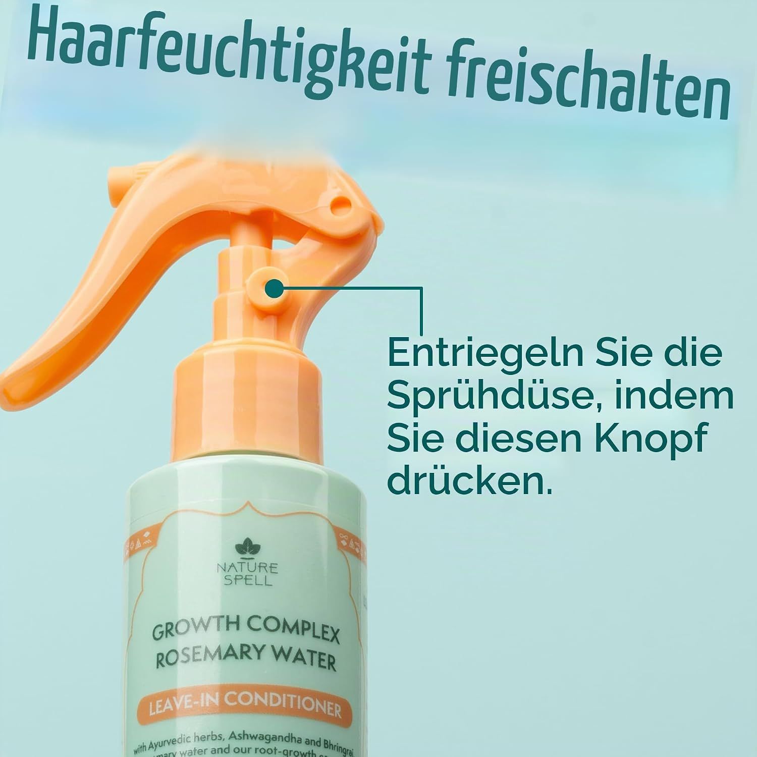 Nature Spell Leave-In Conditioner mit Rosmarinwasser, 150ml Sprühflasche.