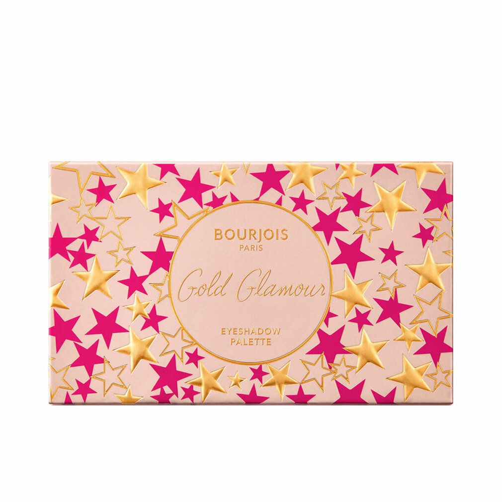 Bourjois Paris Gold Glamour Lidschattenpalette. Rosa Verpackung mit goldenen und pinken Sternen. Produktname in einem Kreis.