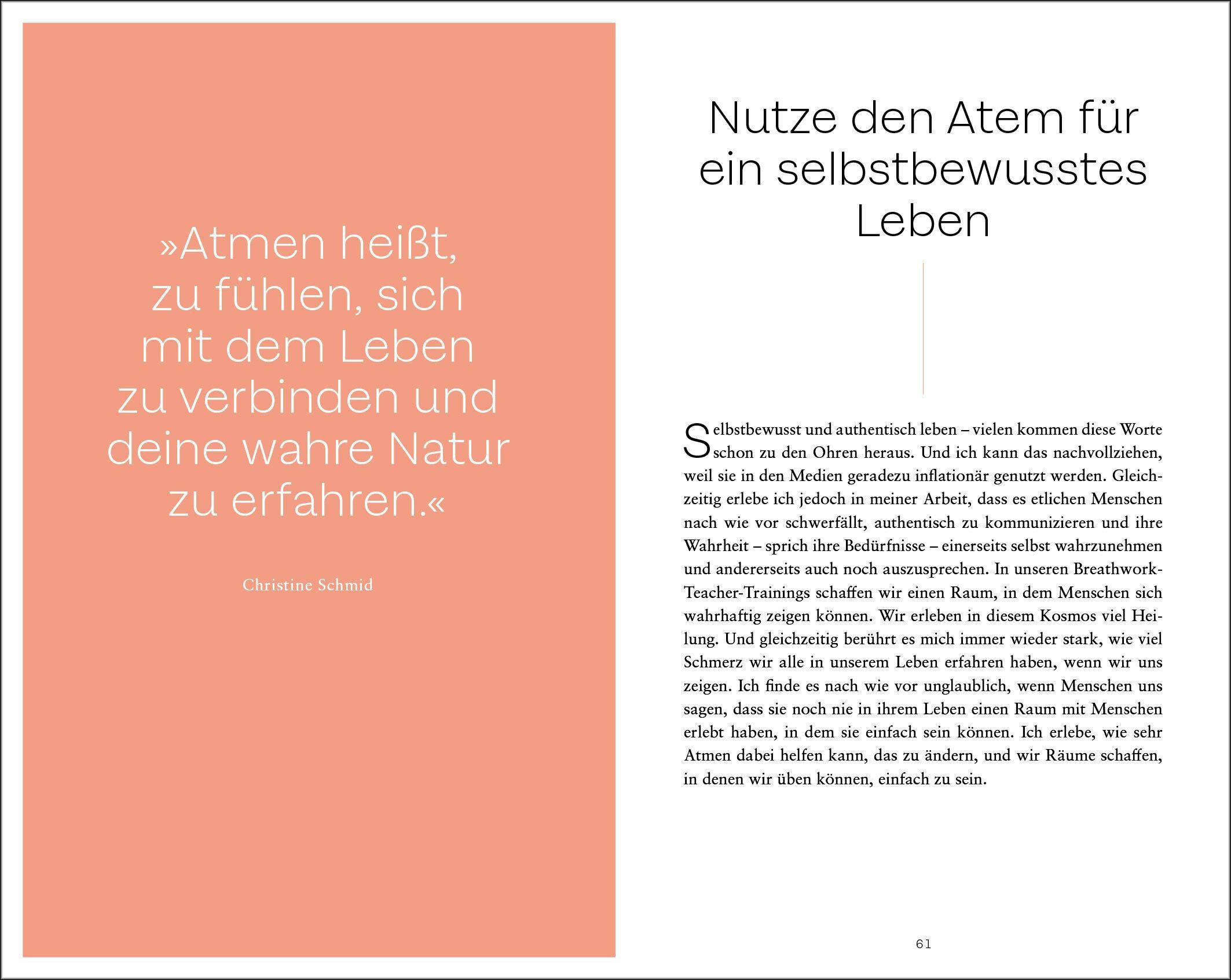 Buchseite: Zitat: Atmen heißt, zu fühlen, sich mit dem Leben zu verbinden und deine wahre Natur zu erfahren.