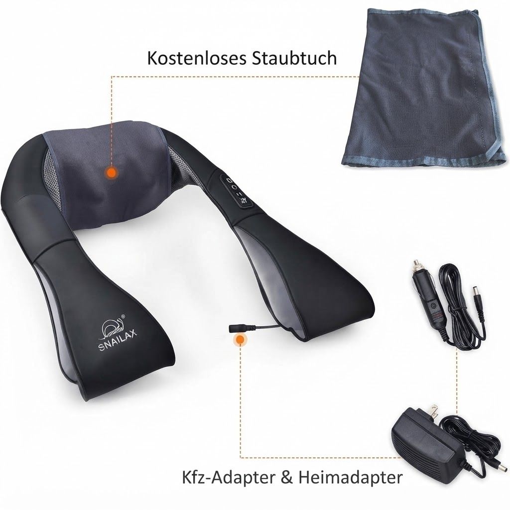 Paar auf Sofa mit Massagekissen, das Wärme auf den Rücken projiziert, mit Heizstufenanzeige.