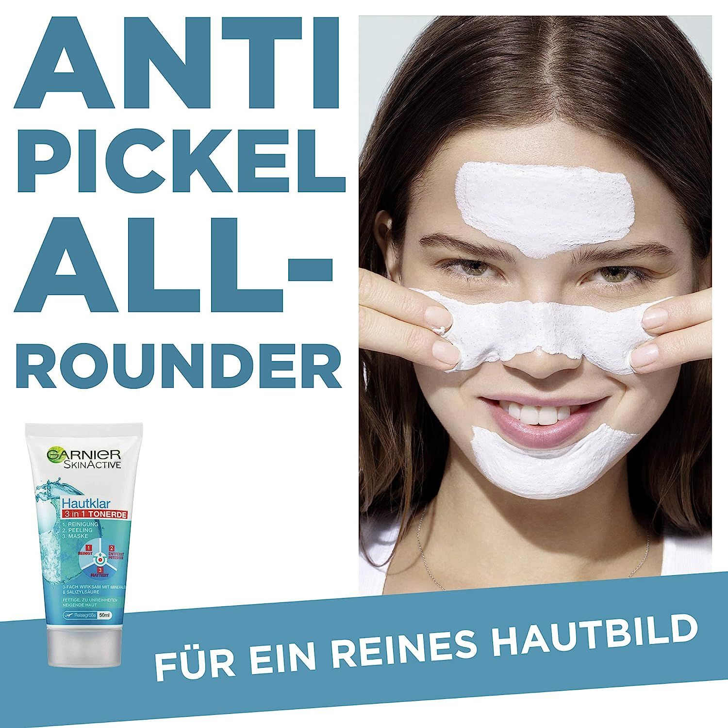 Garnier Hautklar 3 in 1 Haut, 150 für ml Peeling Reinigung, unreine und Maske Gesichtsreinigung