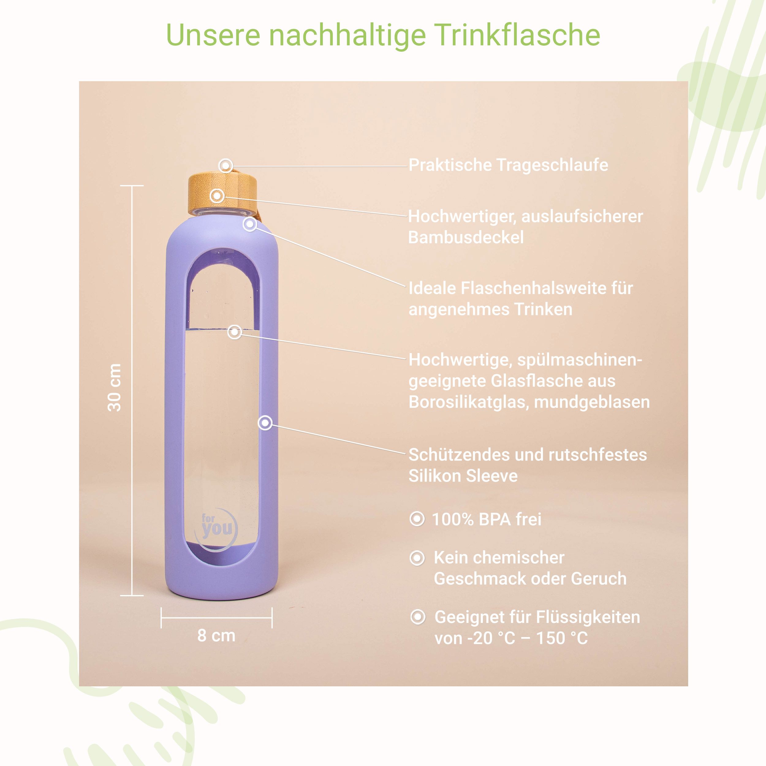 for you Nachhaltige Trinkflasche Dreierpack