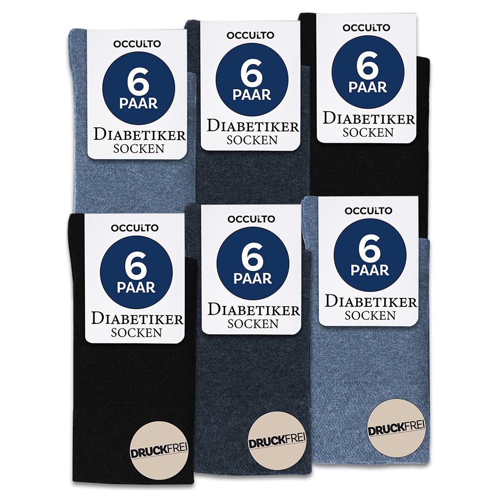 6er Pack Socken. Occulto. Für Diabetiker. Ohne Naht und Gummibund. Druckfrei.