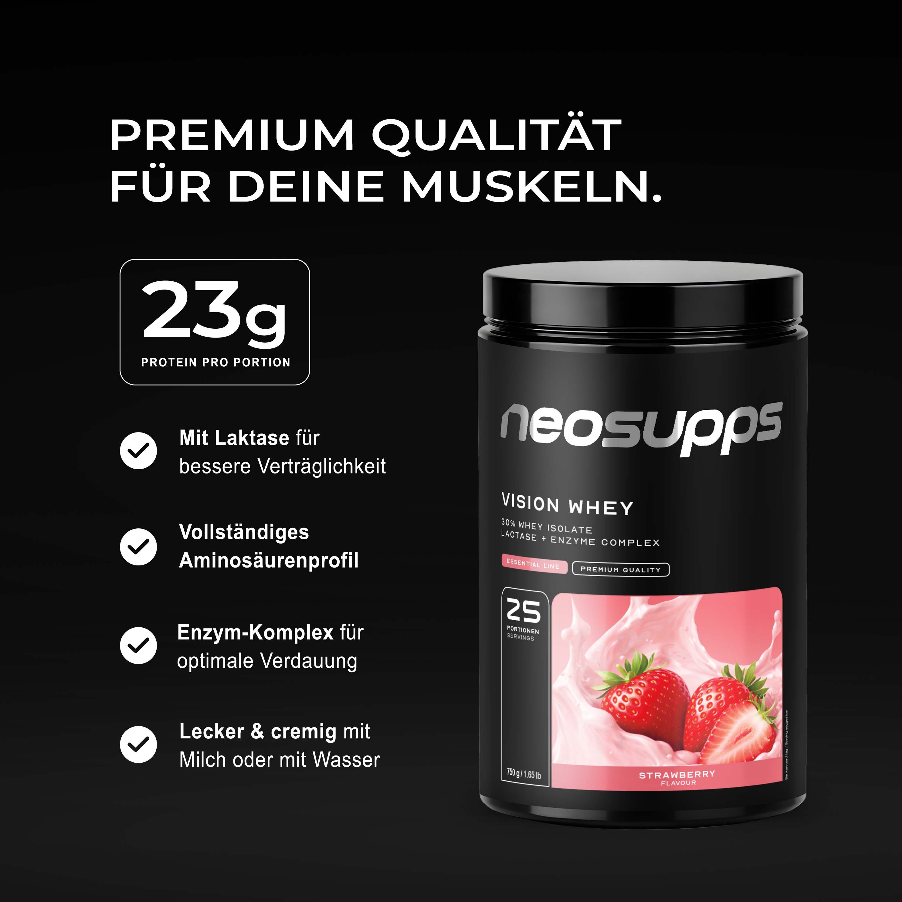 Neosupps Whey Proteinpulver Strawberry, 750g, Proteinpulver