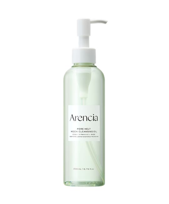 Arencia Pore Melt Mochi Cleansing Oil in einer transparenten Pumpflasche.