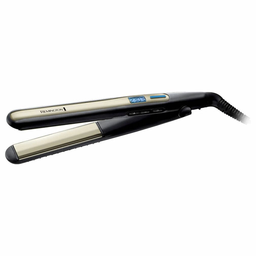 Haarglätter, schwarz-goldfarben. Mit Bedienfeld und Kabel. Marke: Remington.