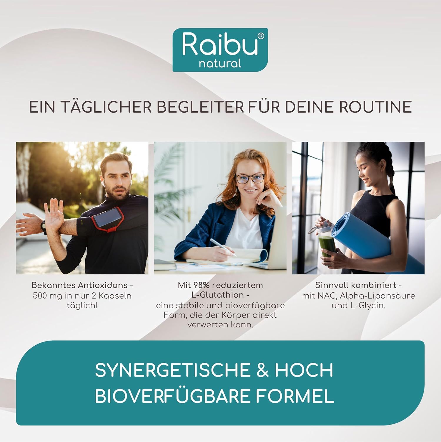 RAIBU L-Glutathion Kapseln Hochdosiert - mit NAC, Alpha-Liponsäure & L-Glycin