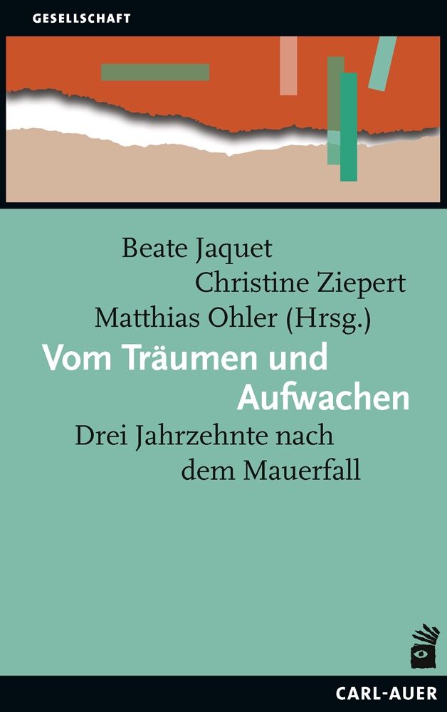 Buchcover mit Titel "Vom Träumen und Aufwachen". Autorennamen und Verlag CARL-AUER sichtbar. Hintergrund in Grün, Orange und Beige.